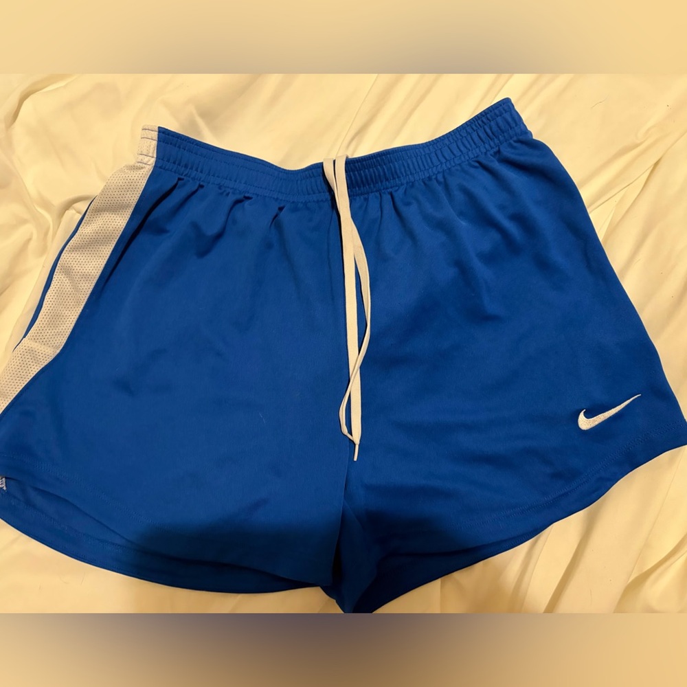 Nike Women's Royal Blue and White Athletic Shorts